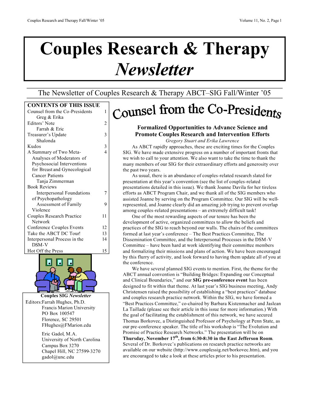 Couples SIG Newsletter, Fall-Win