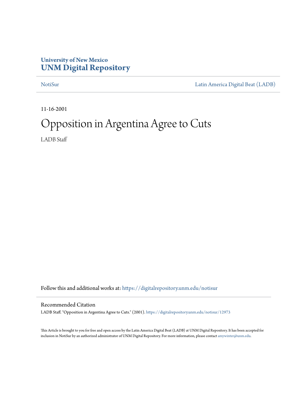 Opposition in Argentina Agree to Cuts LADB Staff