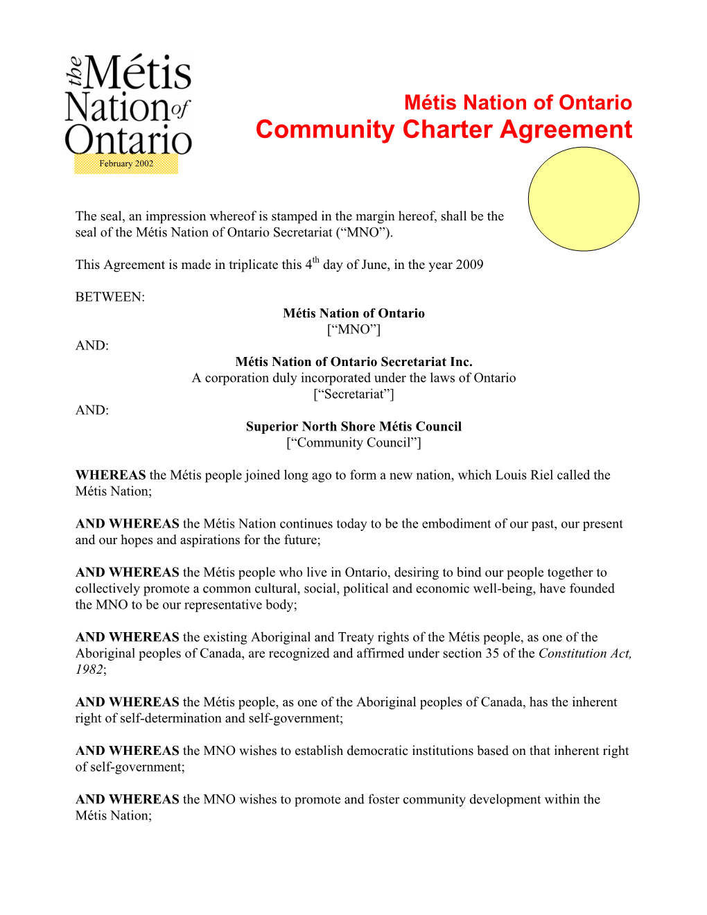 Community Charter Agreement