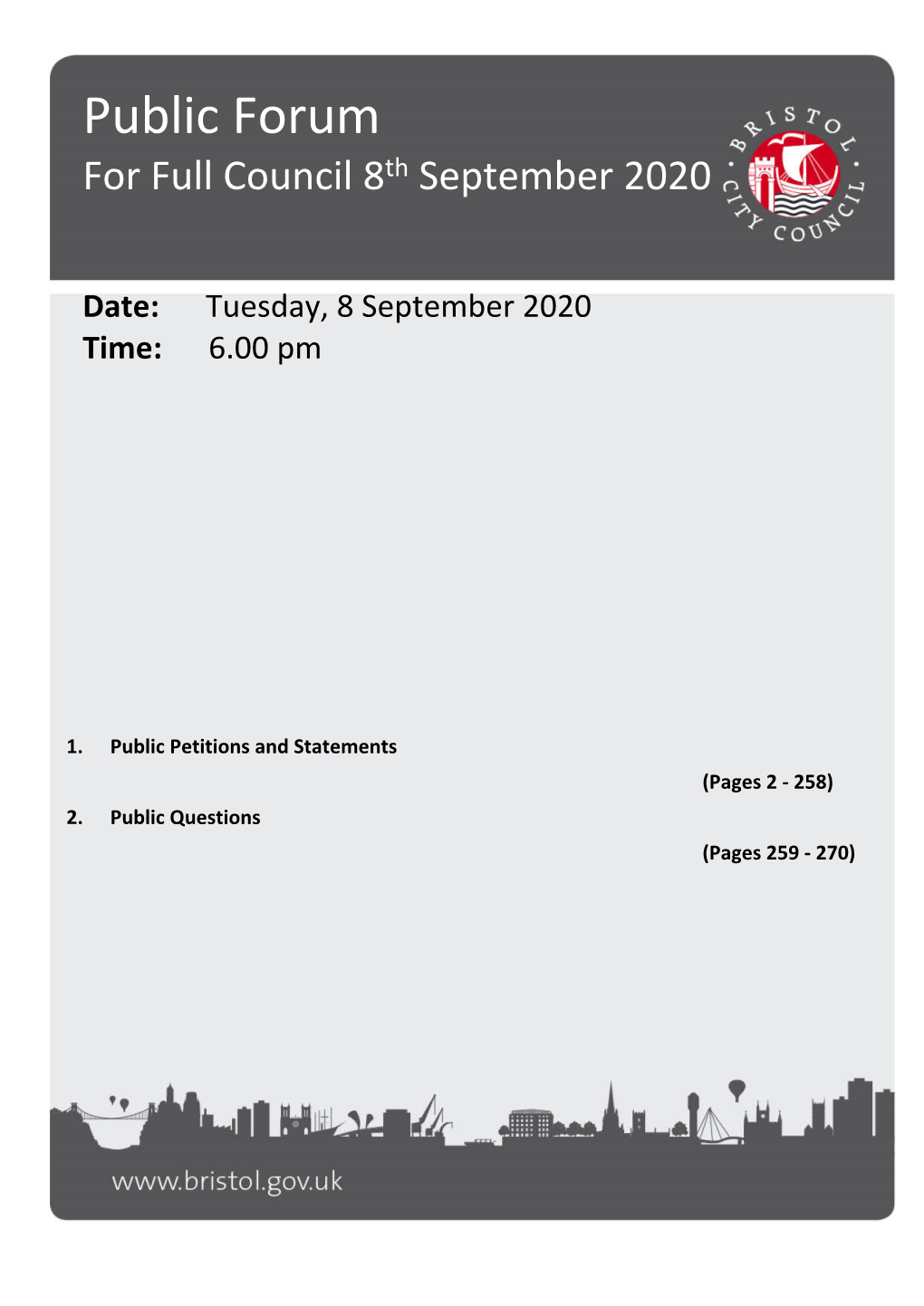 Public Forum for Full Council 8Th September 2020