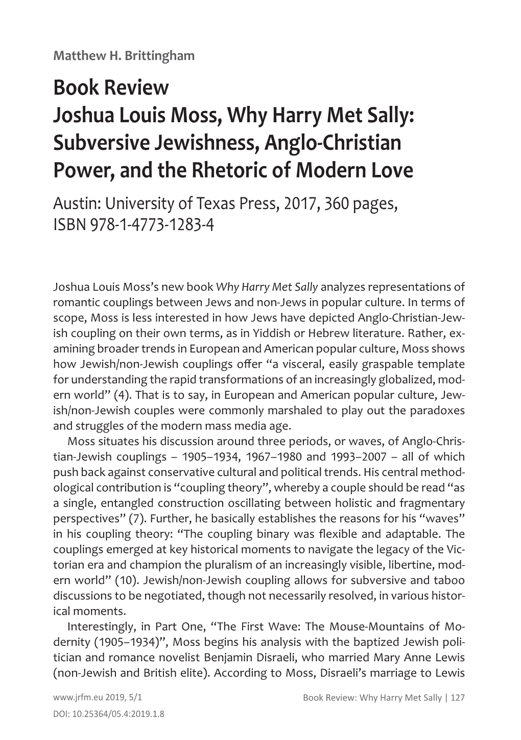 Book Review Joshua Louis Moss, Why Harry Met Sally: Subversive