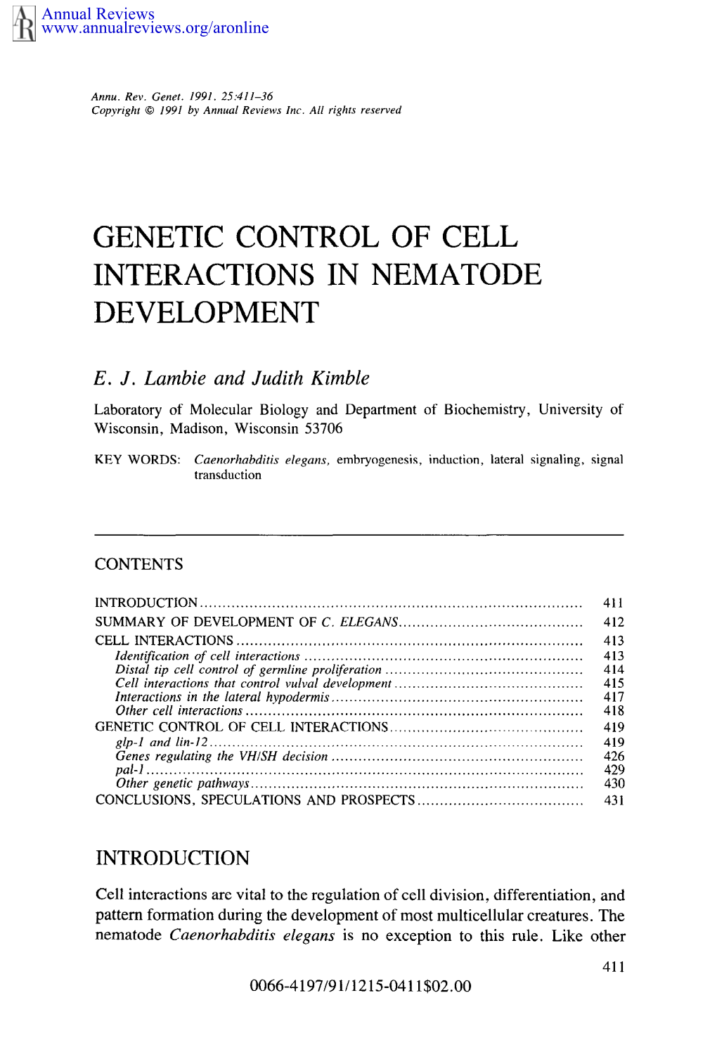 Genetic Control of Cell Interactions in Nematode Development