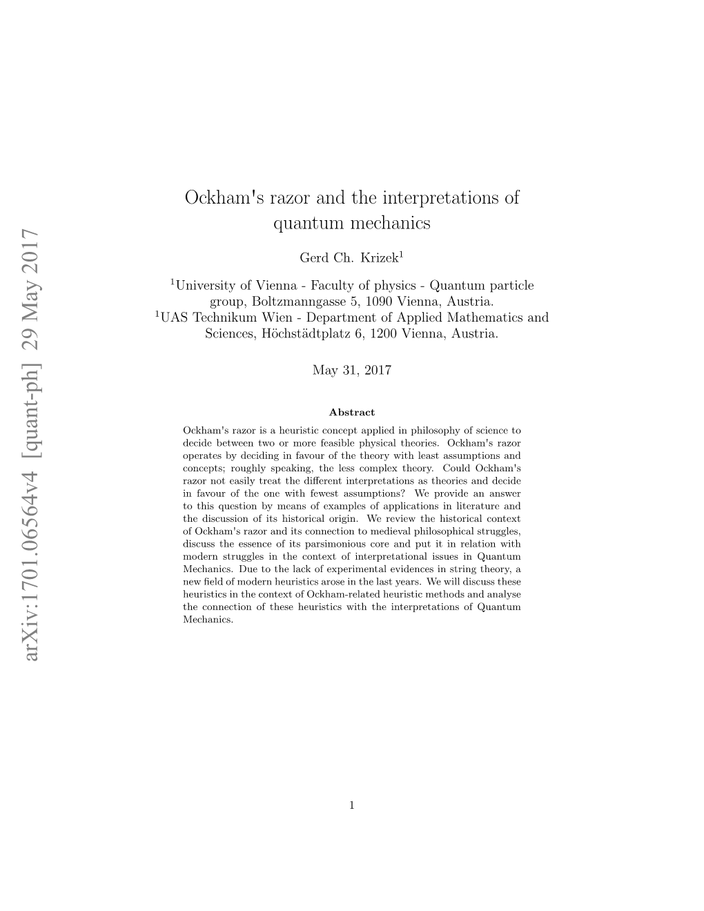 Ockham's Razor and the Interpretations of Quantum Mechanics