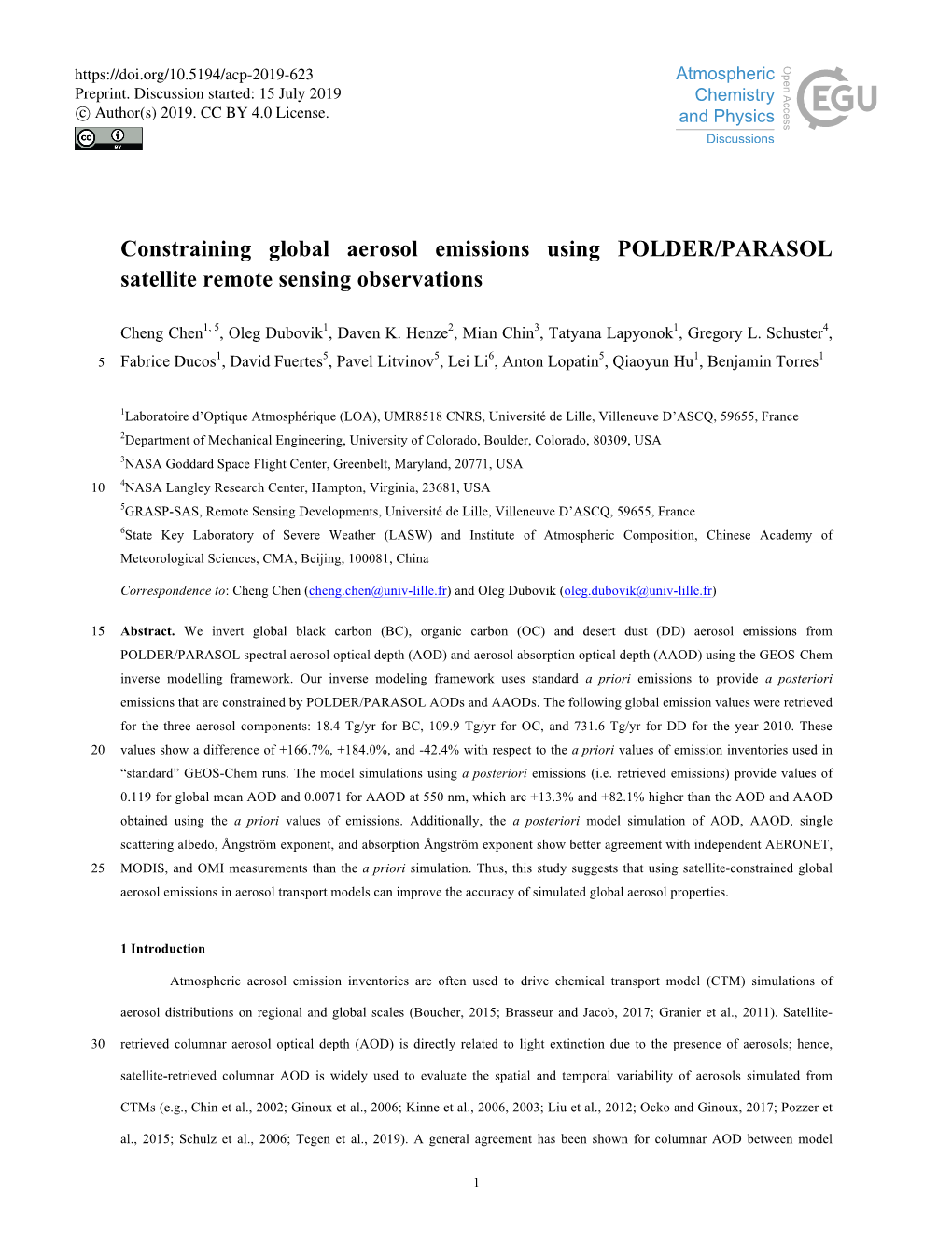 Constraining Global Aerosol Emissions Using POLDER/PARASOL Satellite Remote Sensing Observations