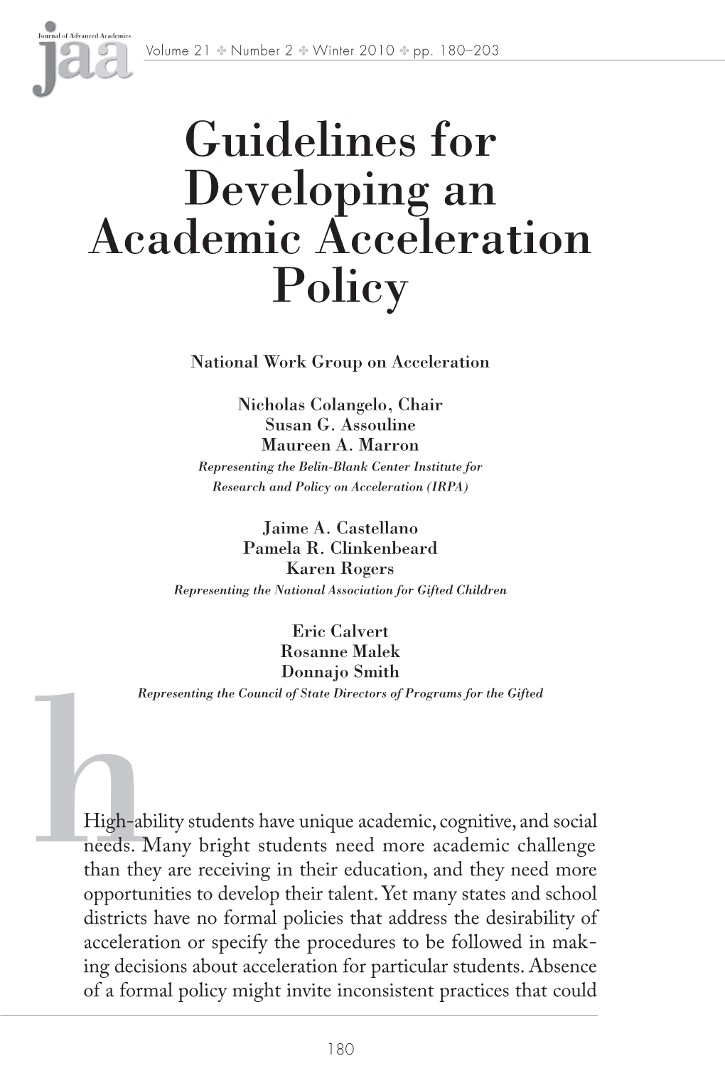 Guidelines for Developing an Academic Acceleration Policy