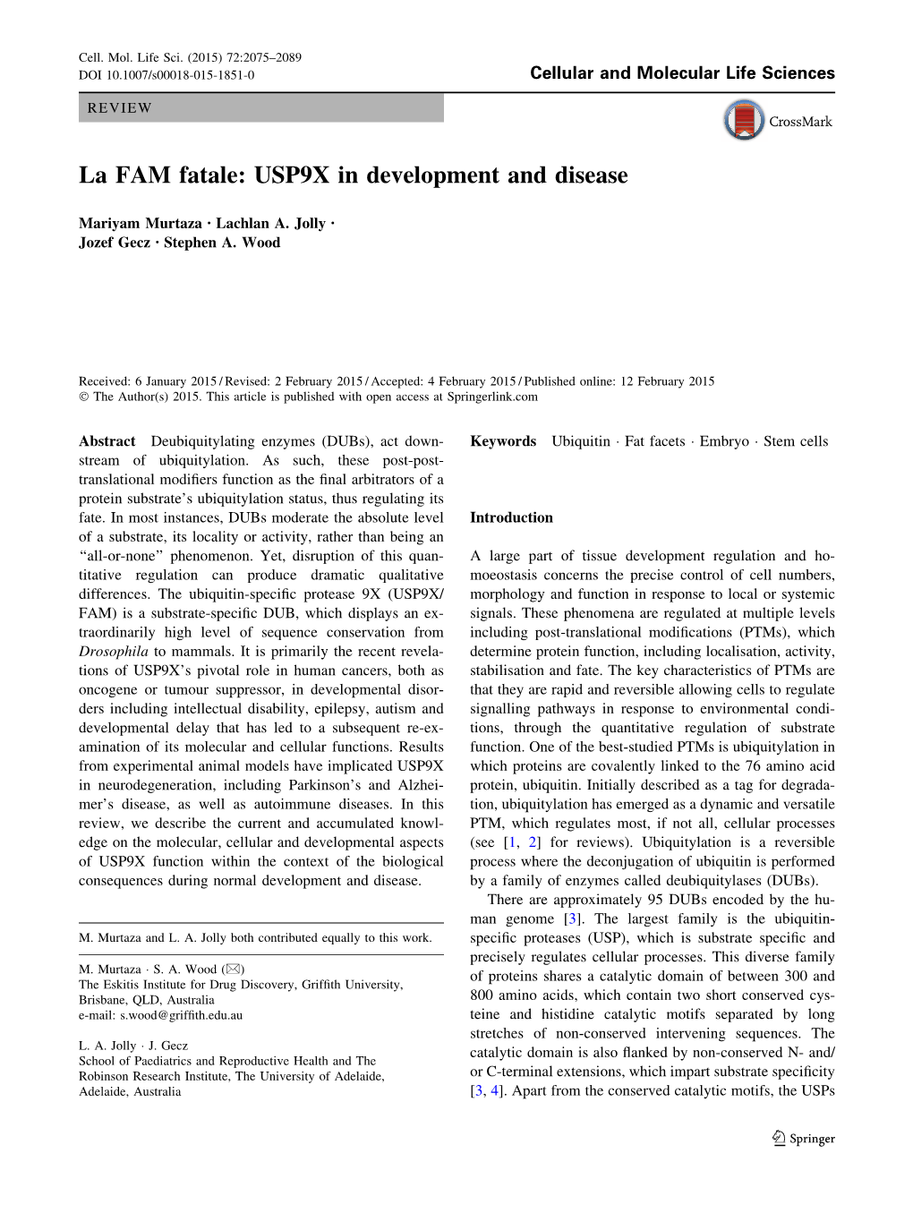 La FAM Fatale: USP9X in Development and Disease