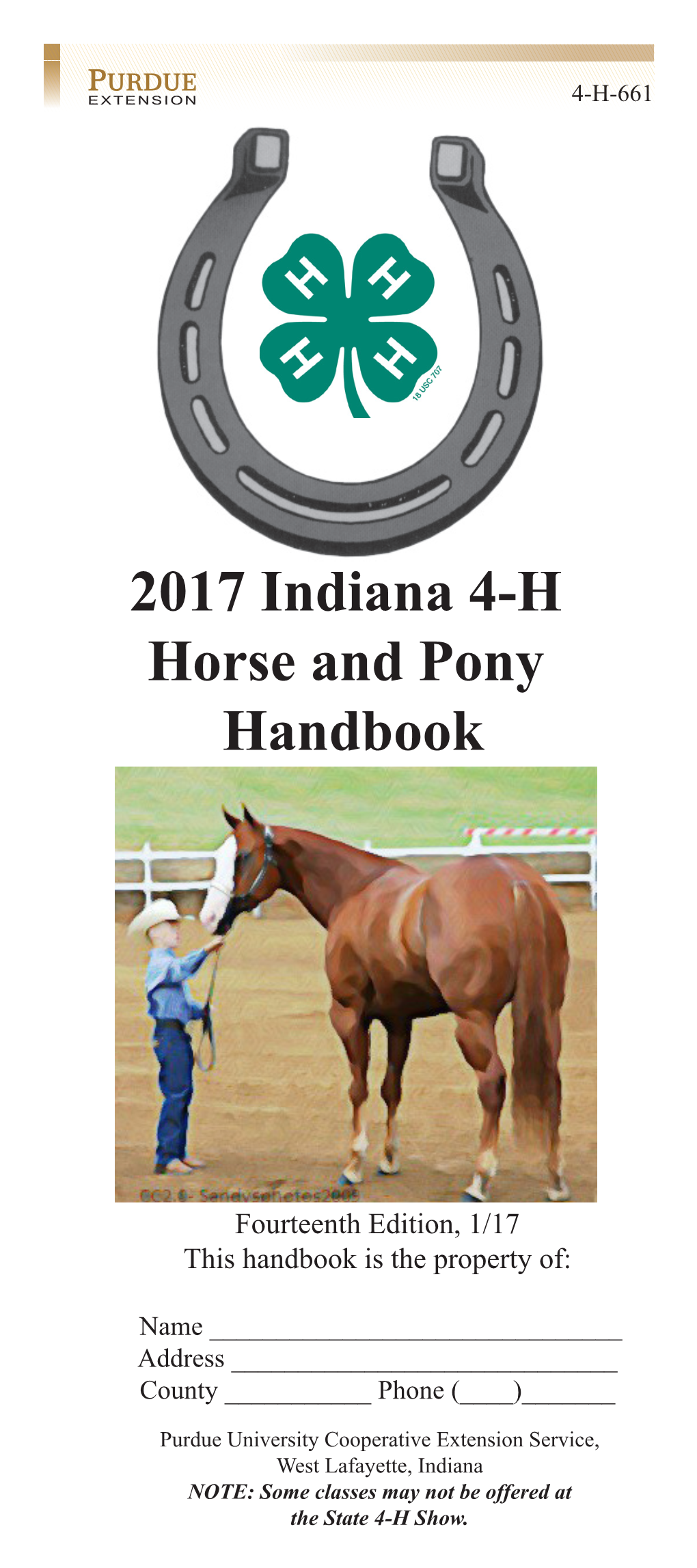 2017 Indiana 4-H Horse and Pony Handbook