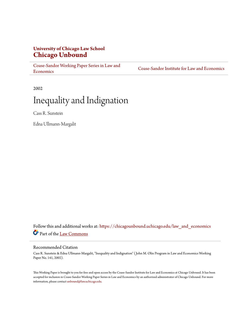 Inequality and Indignation Cass R