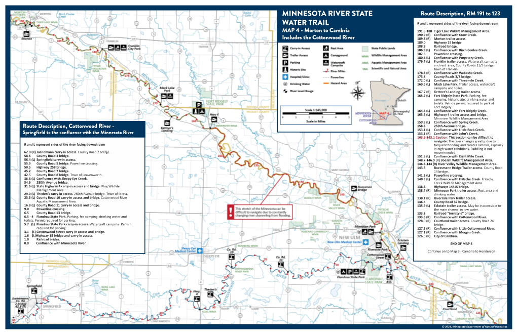 Map of Minnesota River State Water Trail from Morton to Cambria