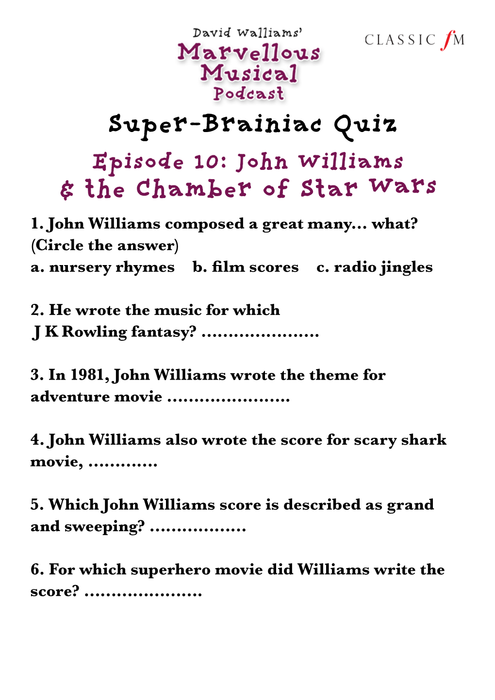 Super-Brainiac Quiz Episode 10: John Williams & the Chamber of Star Wars 1