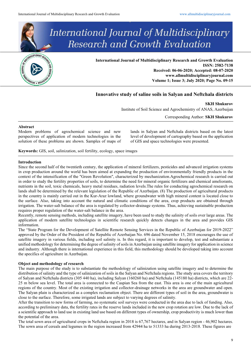 Innovative Study of Saline Soils in Salyan and Neftchala Districts