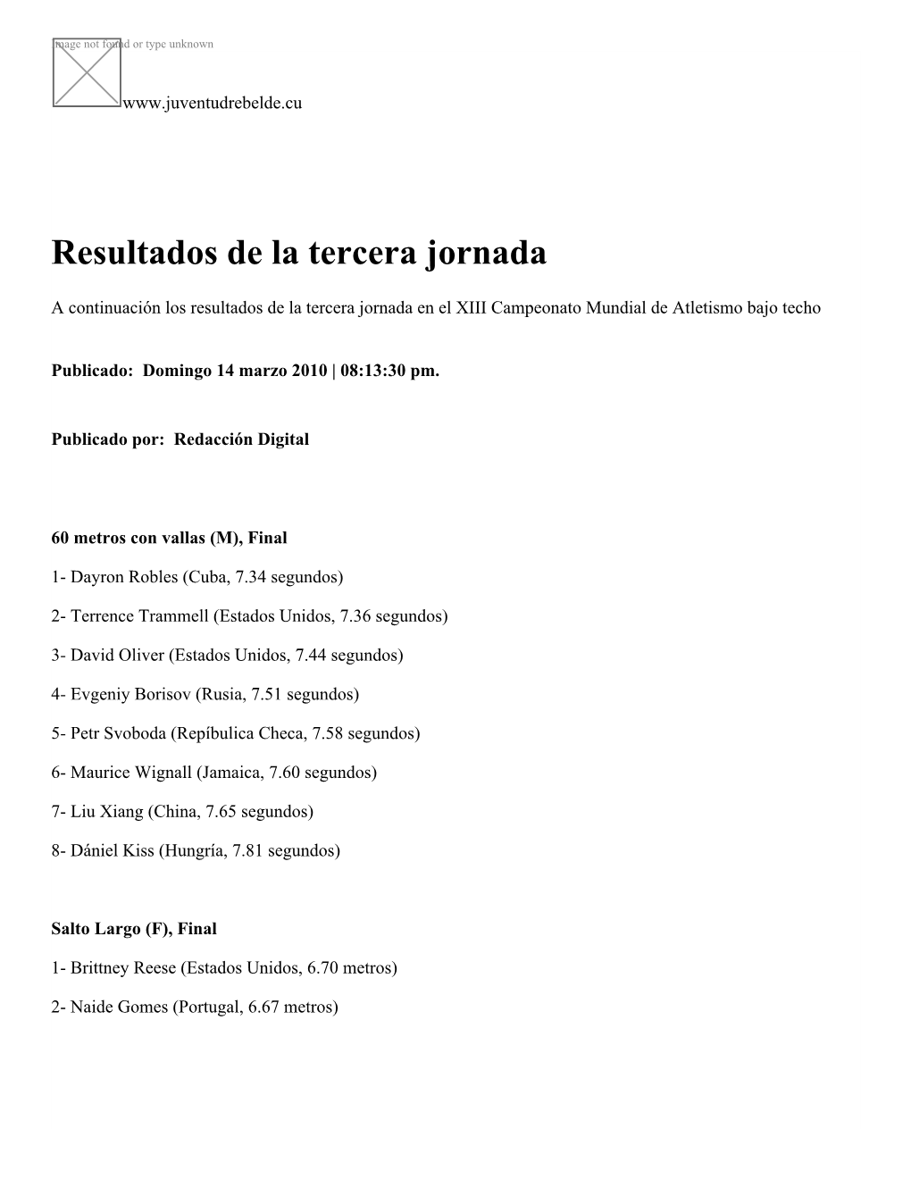 Resultados De La Tercera Jornada