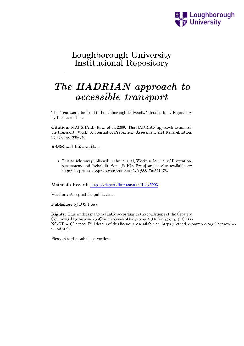 The HADRIAN Approach to Accessible Transport