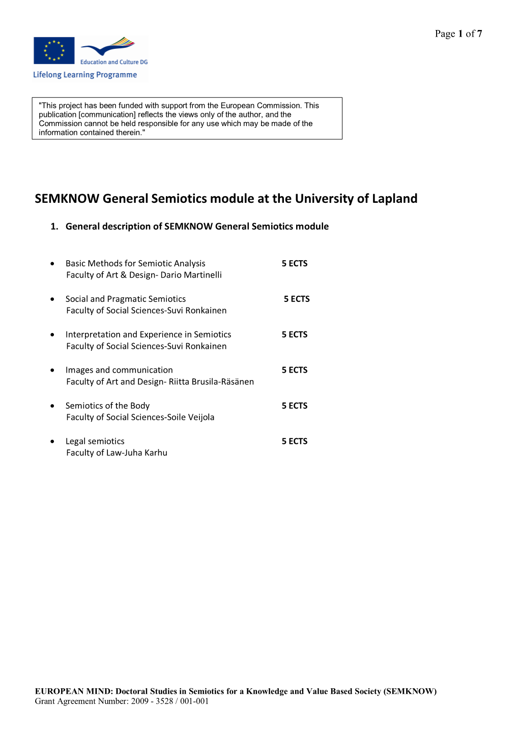 SEMKNOW General Semiotics Module at the University of Lapland
