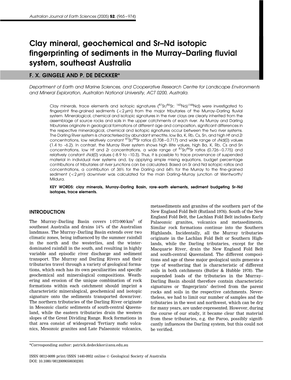 Clay Mineral, Geochemical and Sr–Nd Isotopic Fingerprinting Of