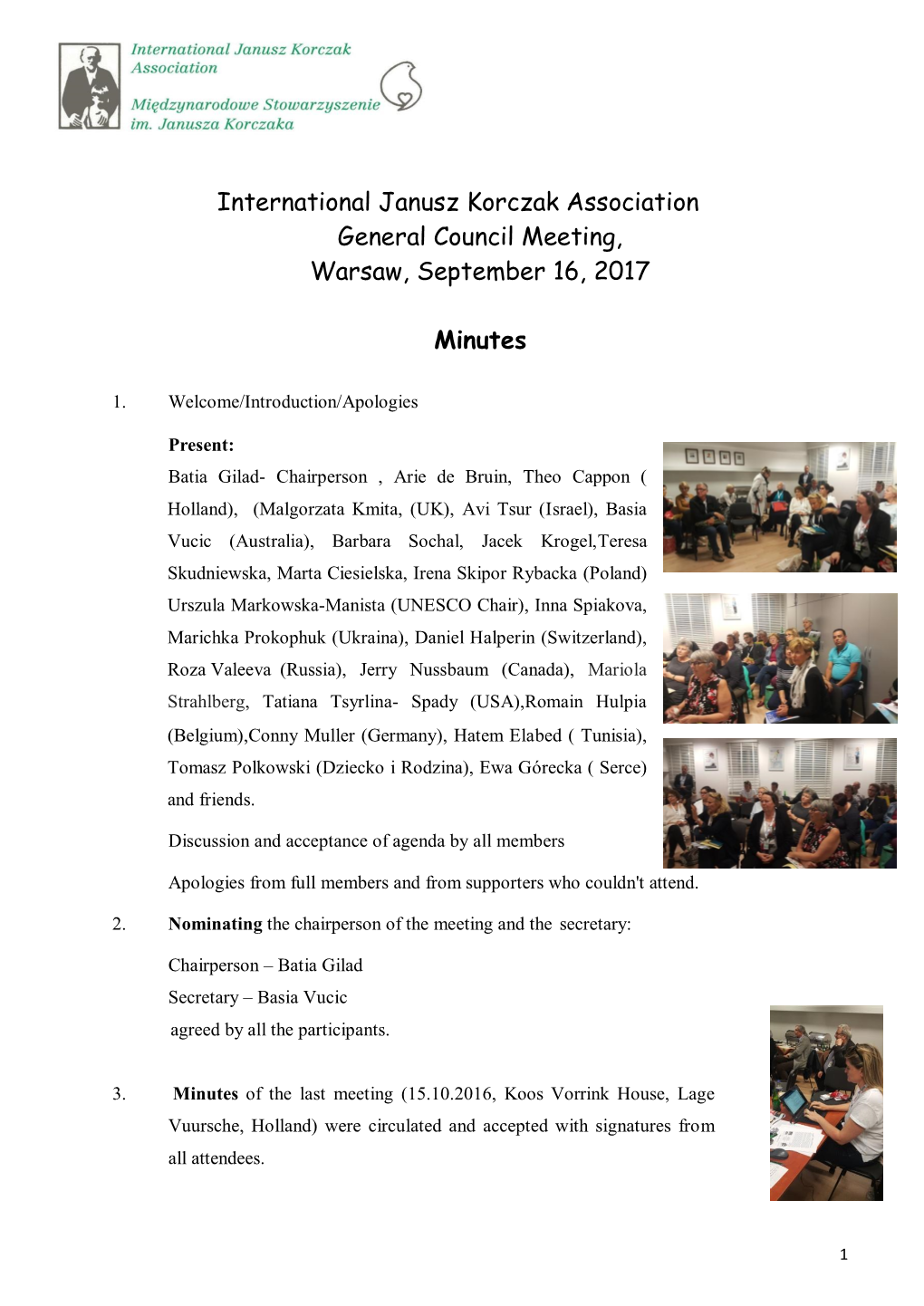 International Janusz Korczak Association General Council Meeting, Warsaw, September 16, 2017
