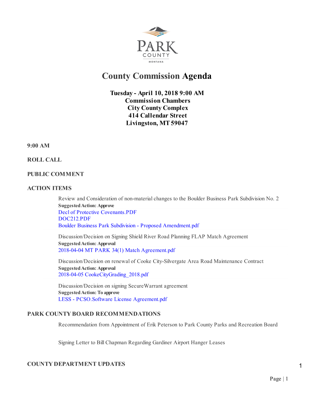 County Commission Agenda