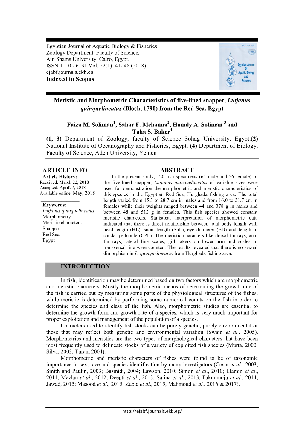 Indexed in Scopus Meristic and Morphometric Characteristics of Five