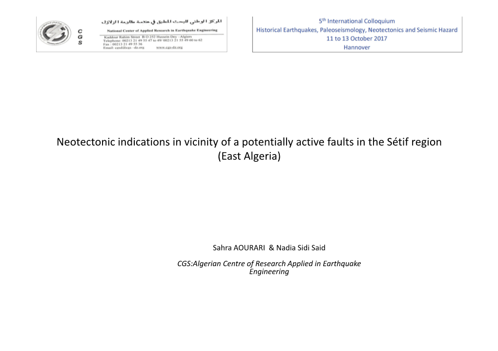 Neotectonic Indications in Vicinity of a Potentially Active Faults in the Sétif Region (East Algeria)