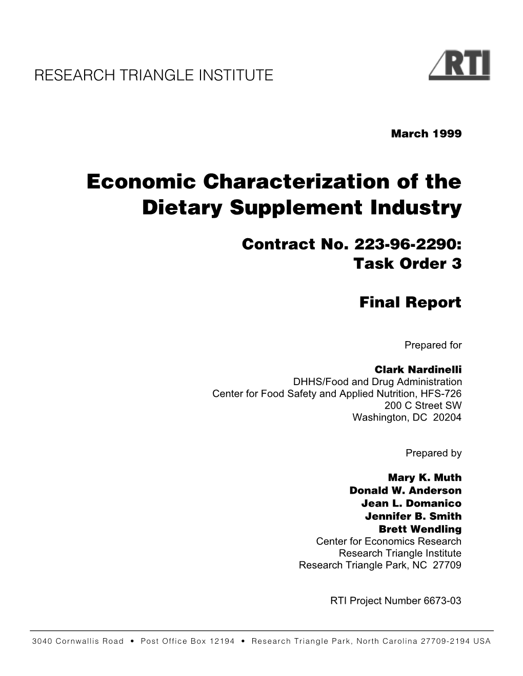 Economic Characterization of the Dietary Supplement Industry