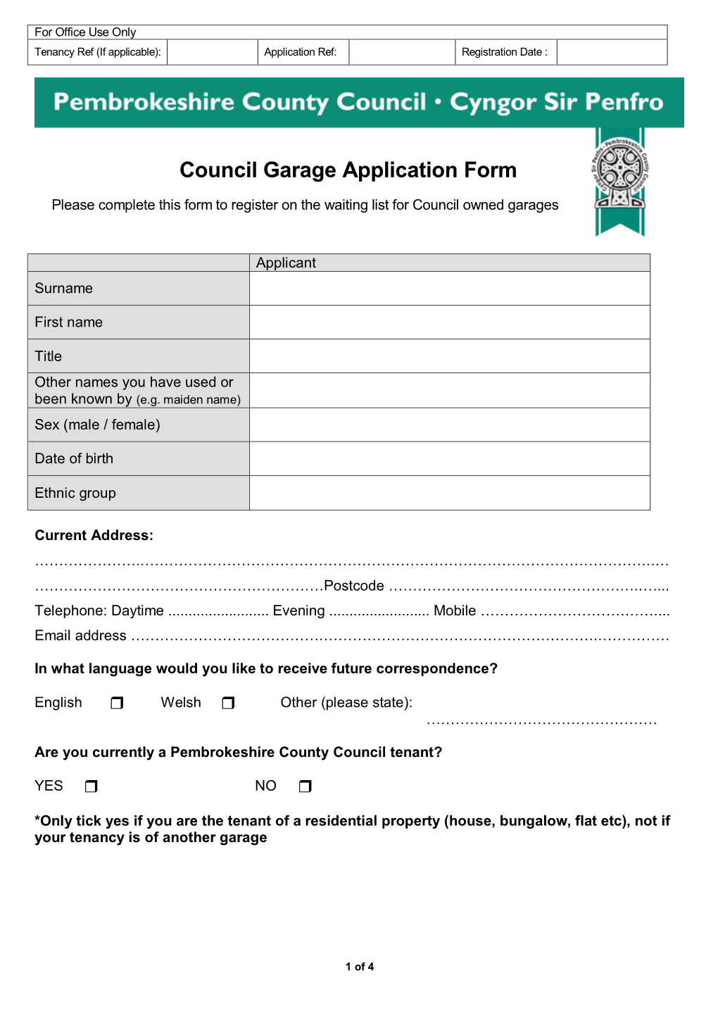 Council Garage Application Form