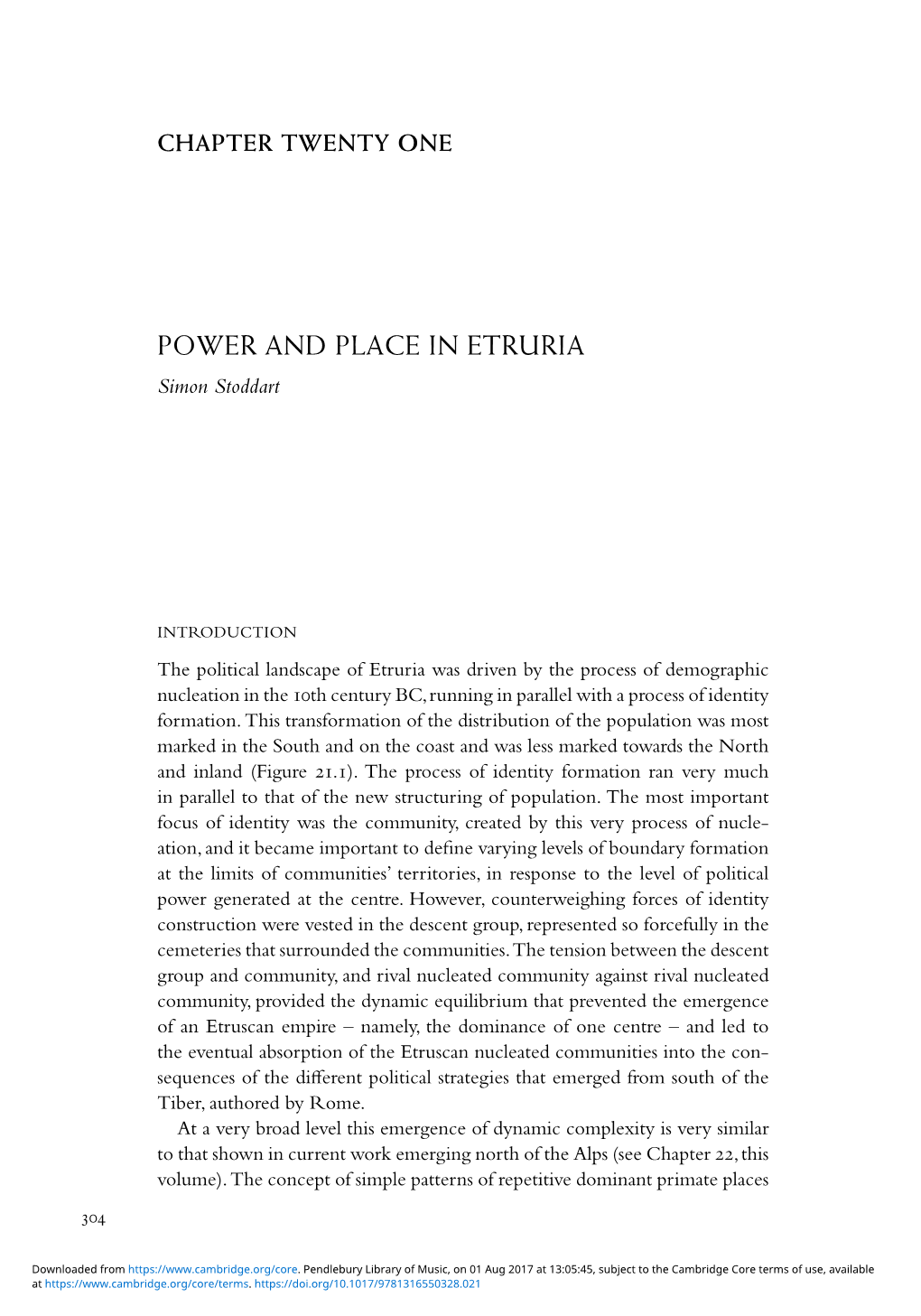 POWER and PLACE in ETRURIA Simon Stoddart