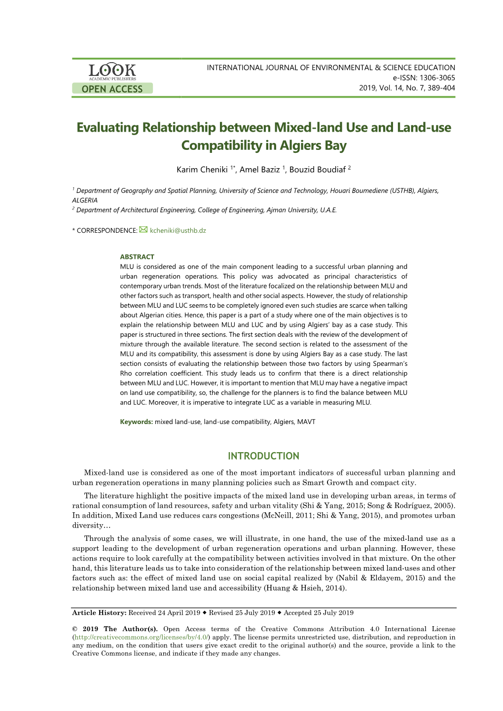 Evaluating Relationship Between Mixed-Land Use and Land-Use Compatibility in Algiers Bay