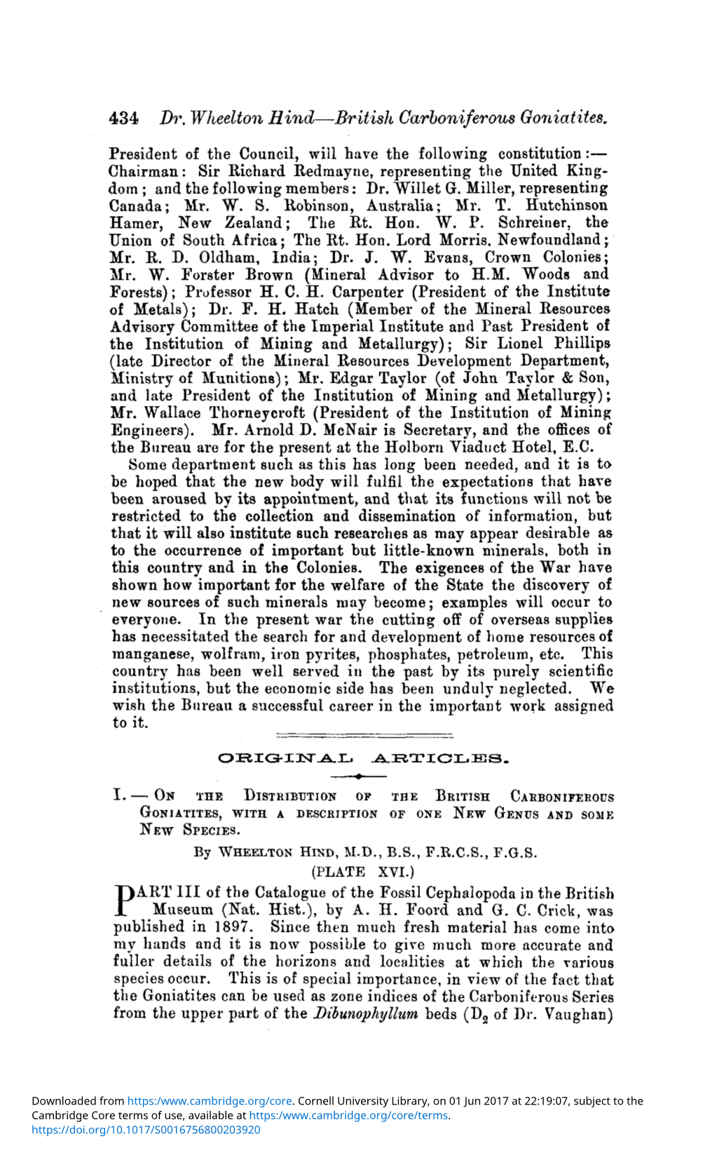 I.—On the Distribution of the British Carboniferous Goniatites, with A