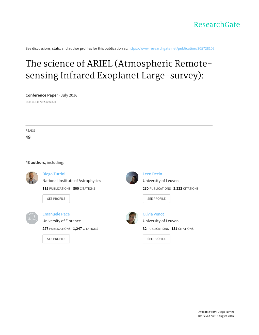 Atmospheric Remote- Sensing Infrared Exoplanet Large-Survey)