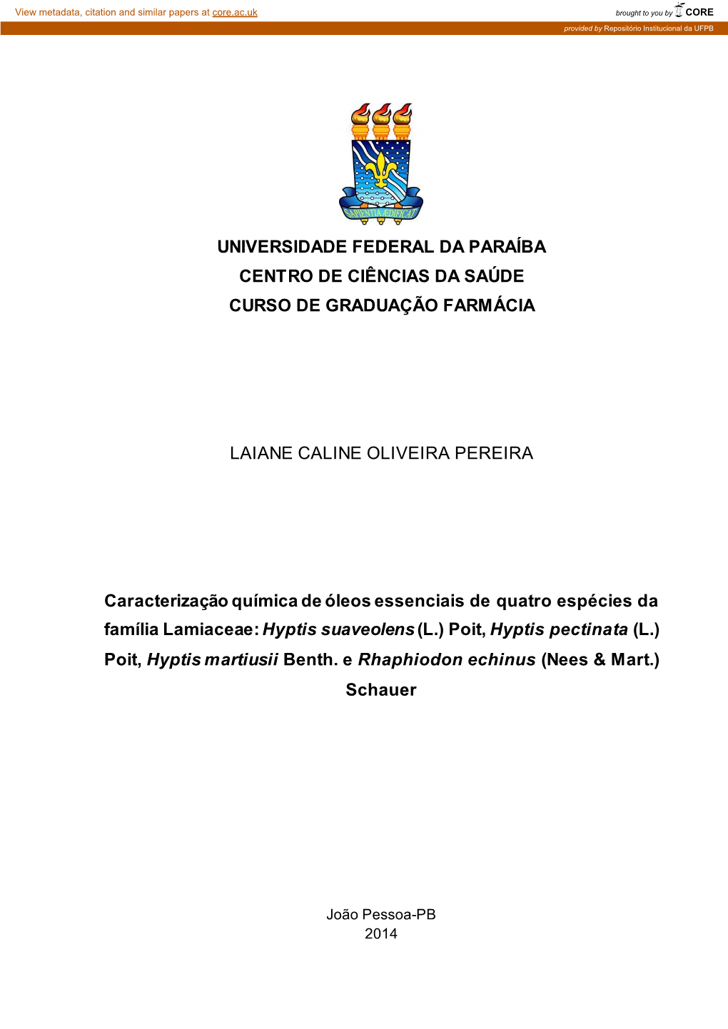 Universidade Federal Da Paraíba Centro De Ciências Da Saúde Curso De Graduação Farmácia