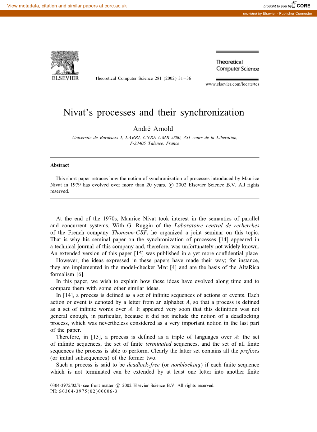 Nivat's Processes and Their Synchronization