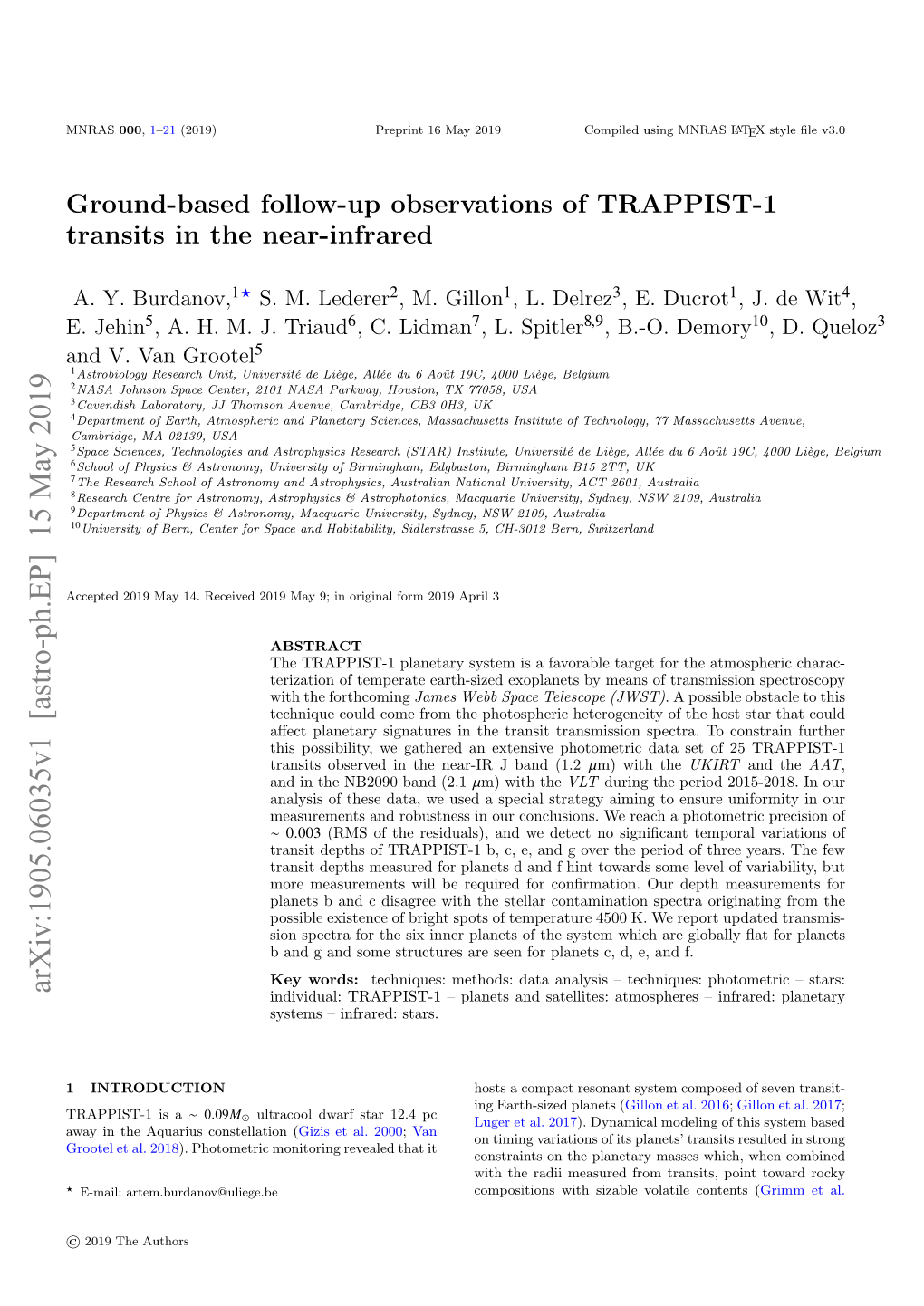 Ground-Based Follow-Up Observations of TRAPPIST-1 Transits in the Near-Infrared