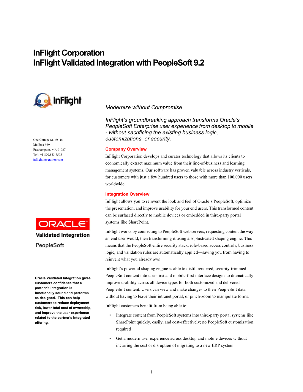 Inflight Corporation Inflight Validated Integration with Peoplesoft 9.2