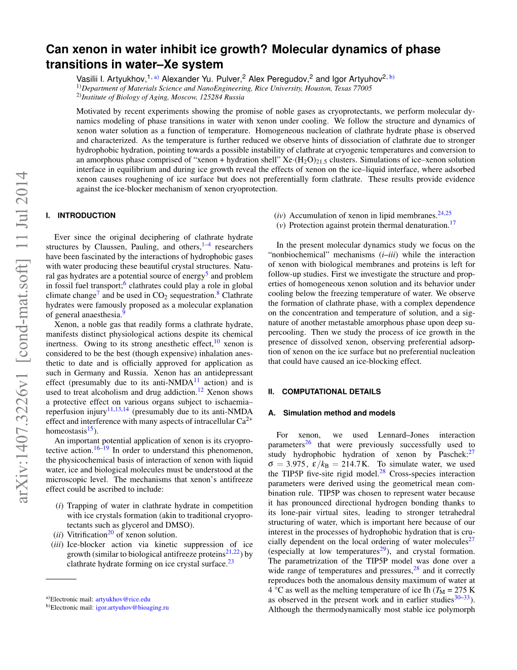 Phase Transitions in Water–Xe System Vasilii I