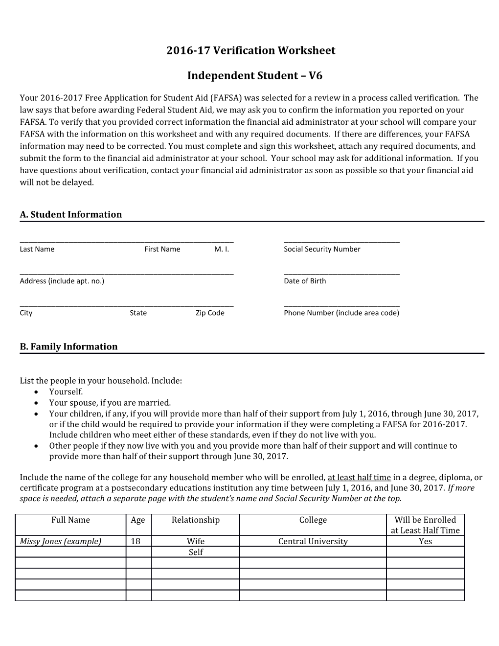 2016-17 Verification Worksheet