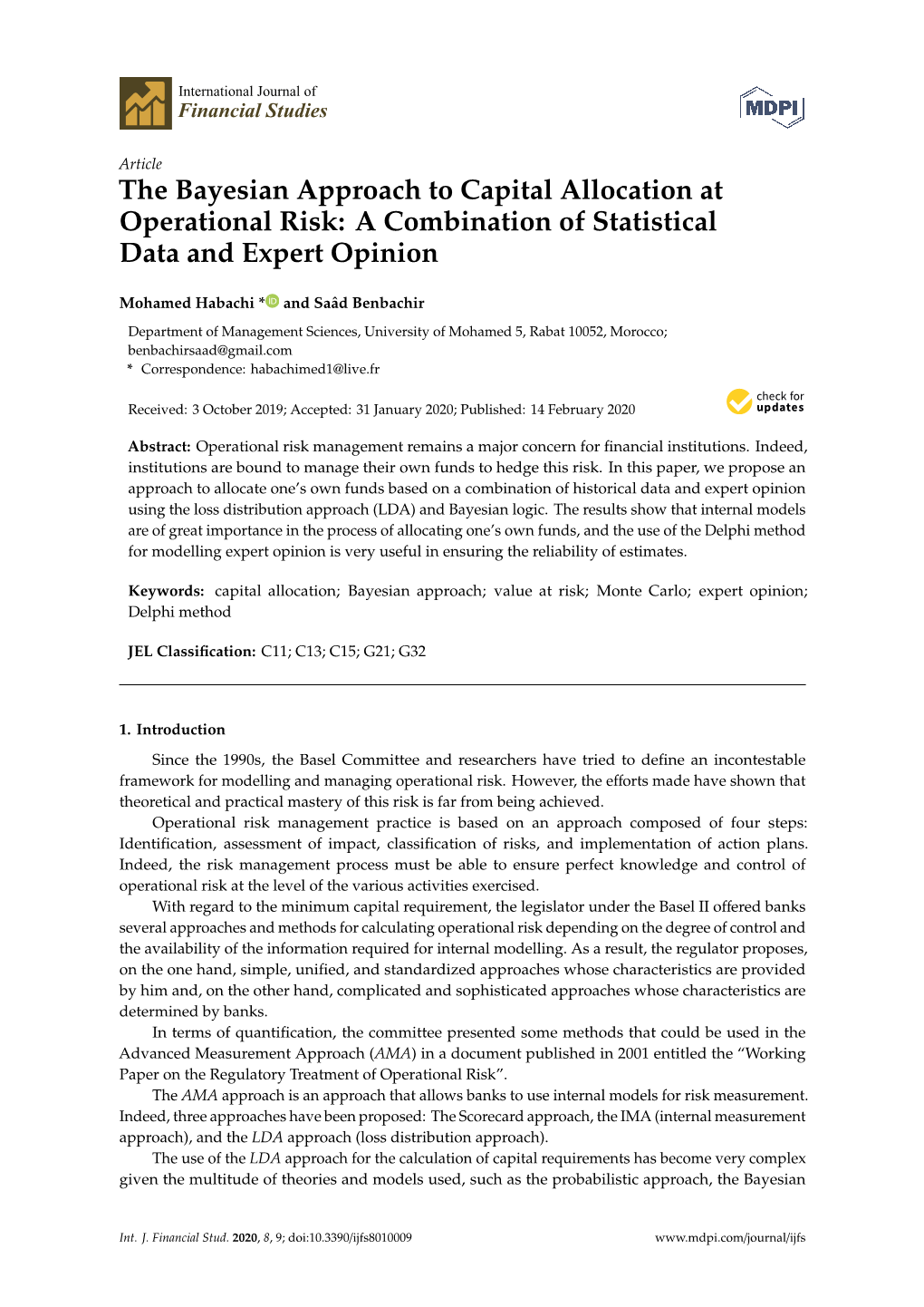 The Bayesian Approach to Capital Allocation at Operational Risk: a Combination of Statistical Data and Expert Opinion