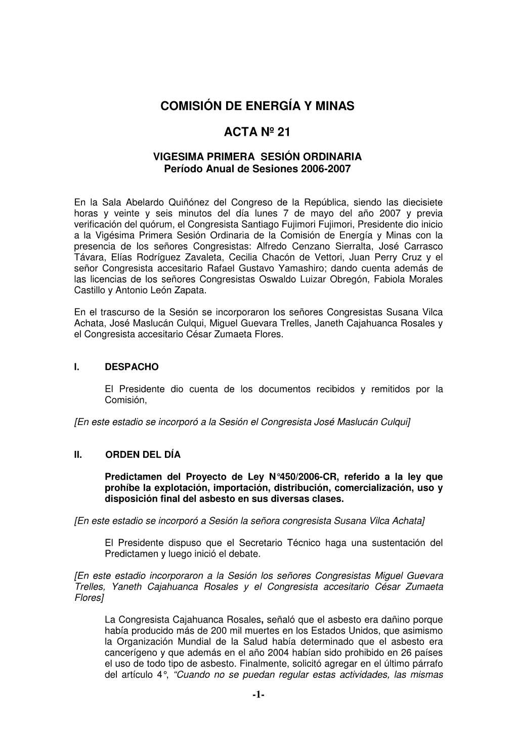 Comisión De Energía Y Minas Acta Nº 21