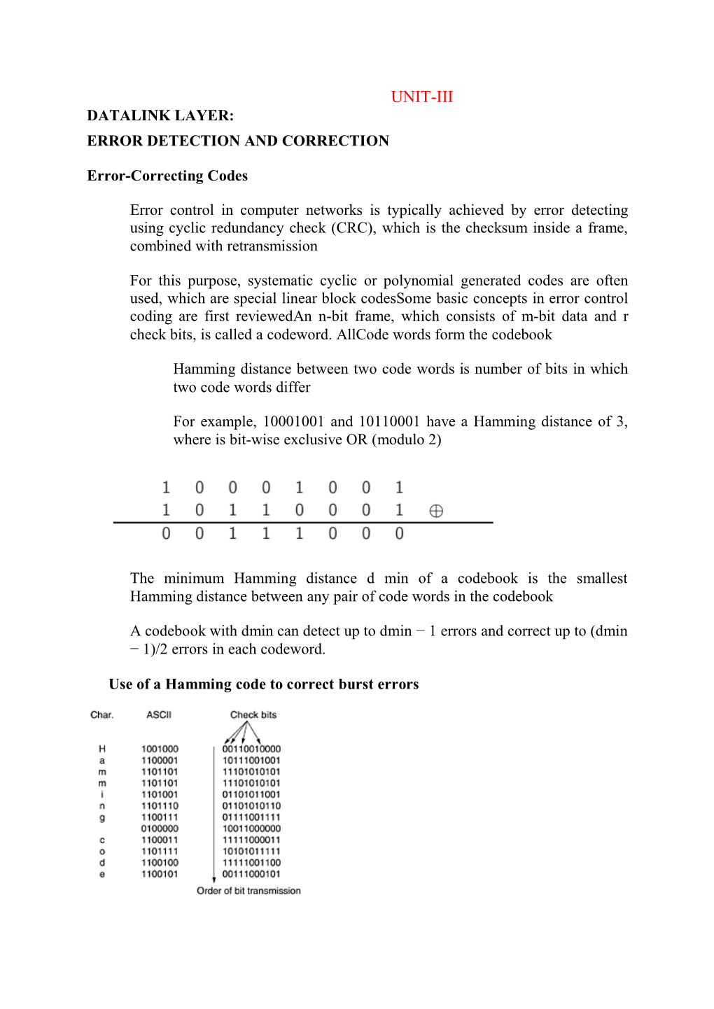 Unit-Iii Datalink Layer: Error Detection and Correction