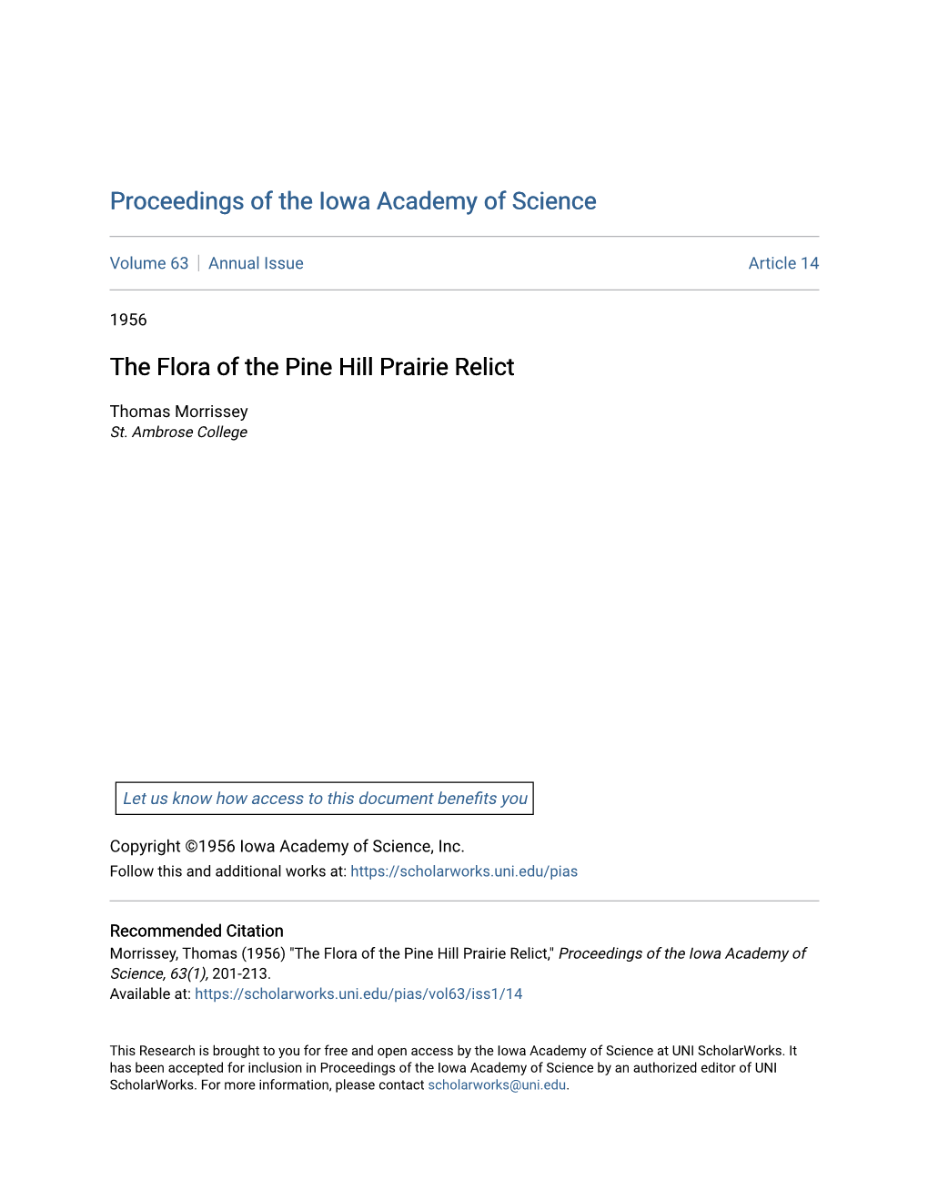 The Flora of the Pine Hill Prairie Relict