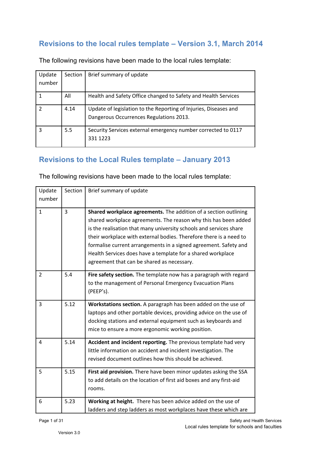 Revisions to the Local Rules Template Version 3.1, March 2014