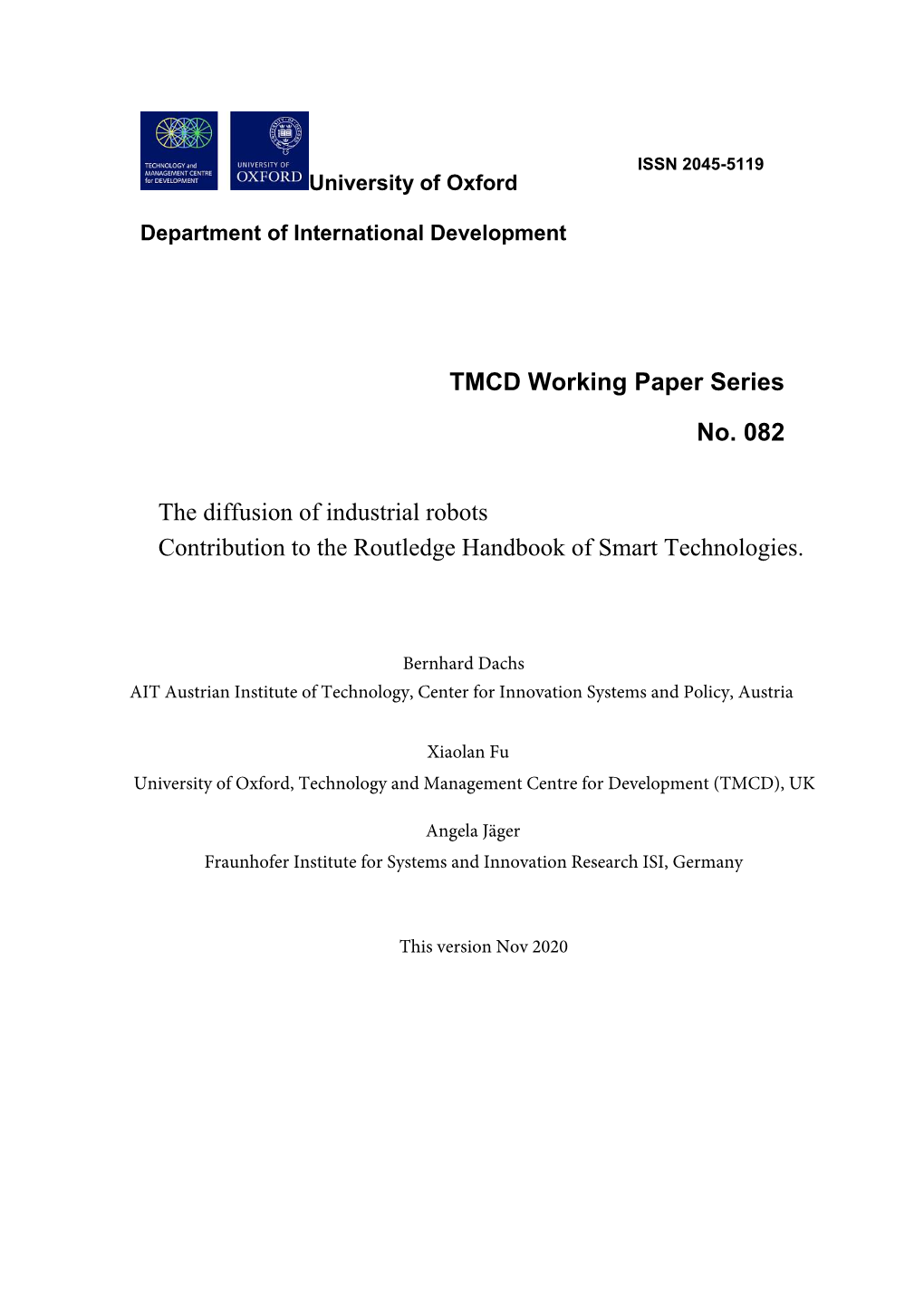 The Diffusion of Industrial Robots Contribution to the Routledge