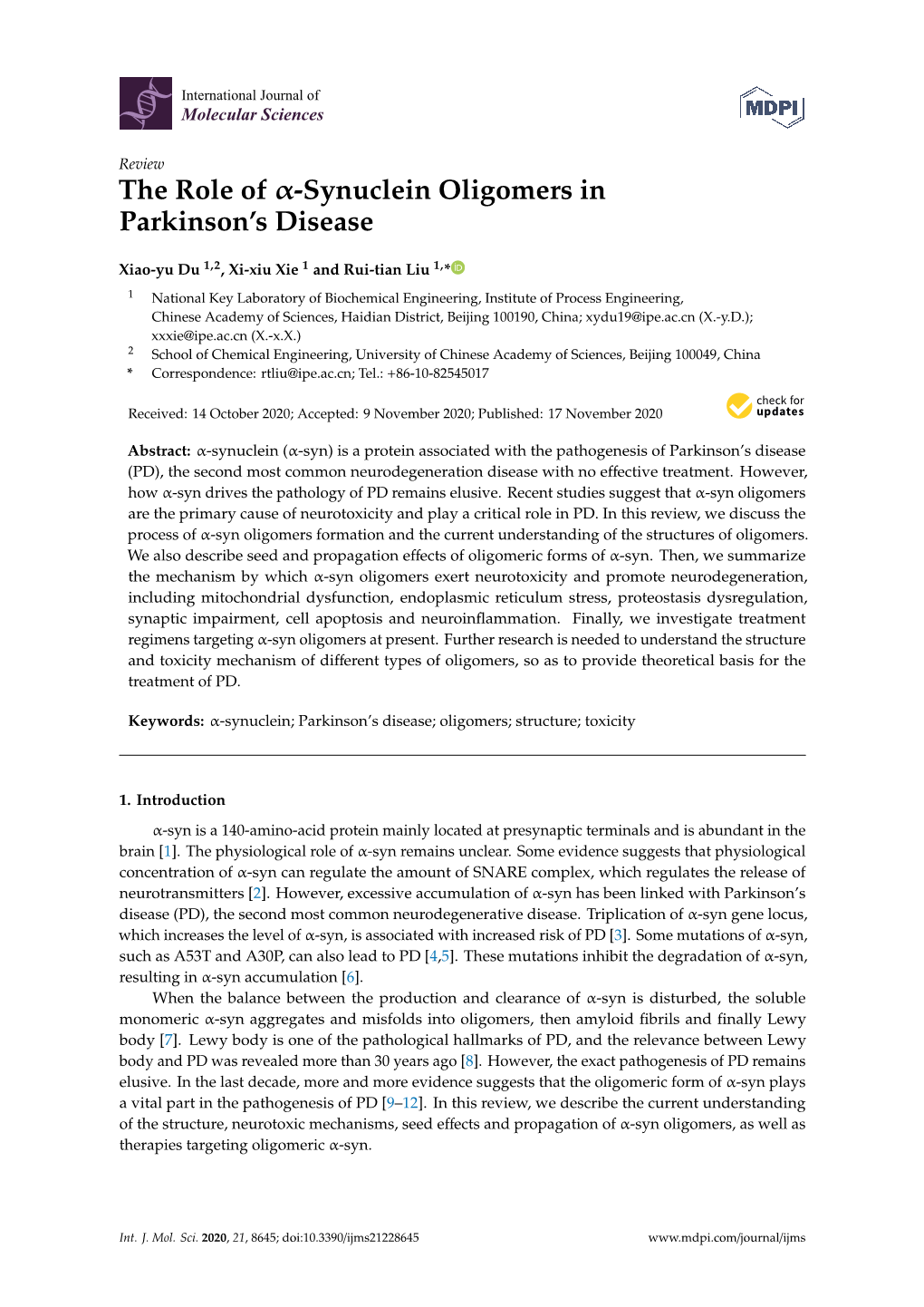 Synuclein Oligomers in Parkinson's Disease