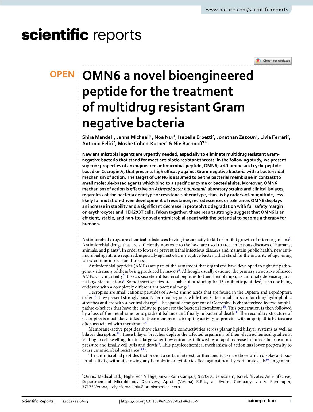 OMN6 a Novel Bioengineered Peptide for the Treatment of Multidrug