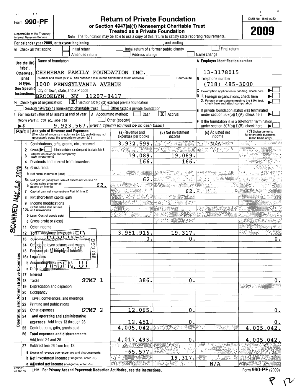 I Return of Private Foundation Form 990-PF