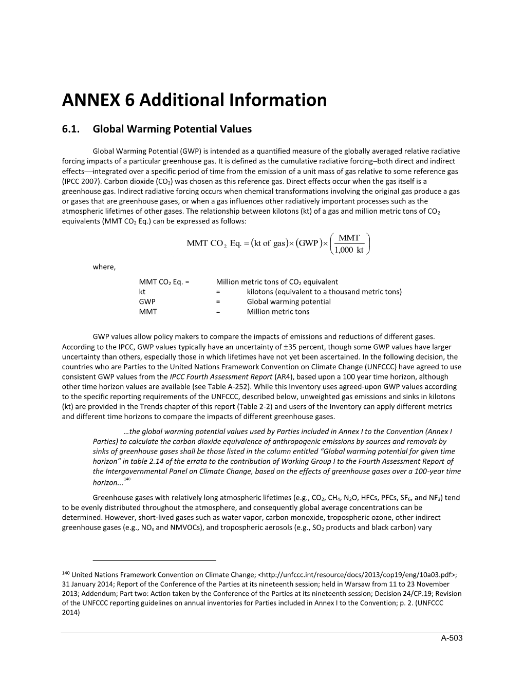 Inventory of U.S. Greenhouse Gas Emissions and Sinks: 1990-2018 – Annex 6