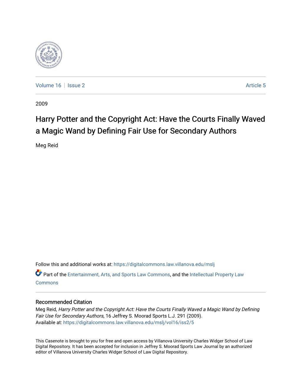 Harry Potter and the Copyright Act: Have the Courts Finally Waved a Magic Wand by Defining Airf Use for Secondary Authors