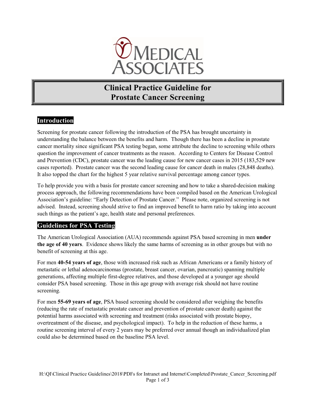 Clinical Practice Guideline for Prostate Cancer Screening