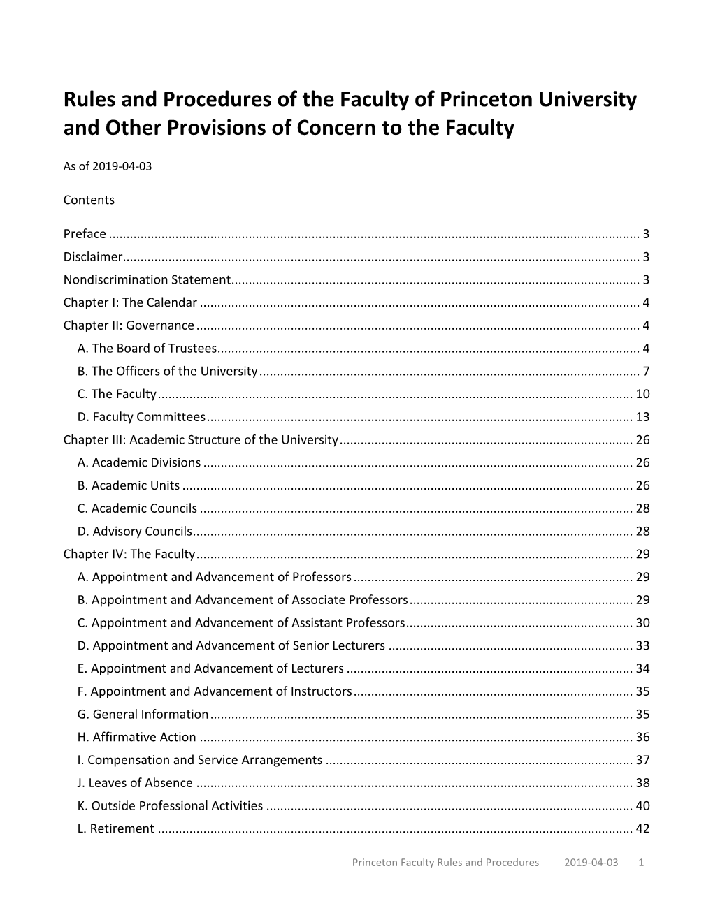 Princeton Faculty Rules and Procedures 2019-04-03 1 M