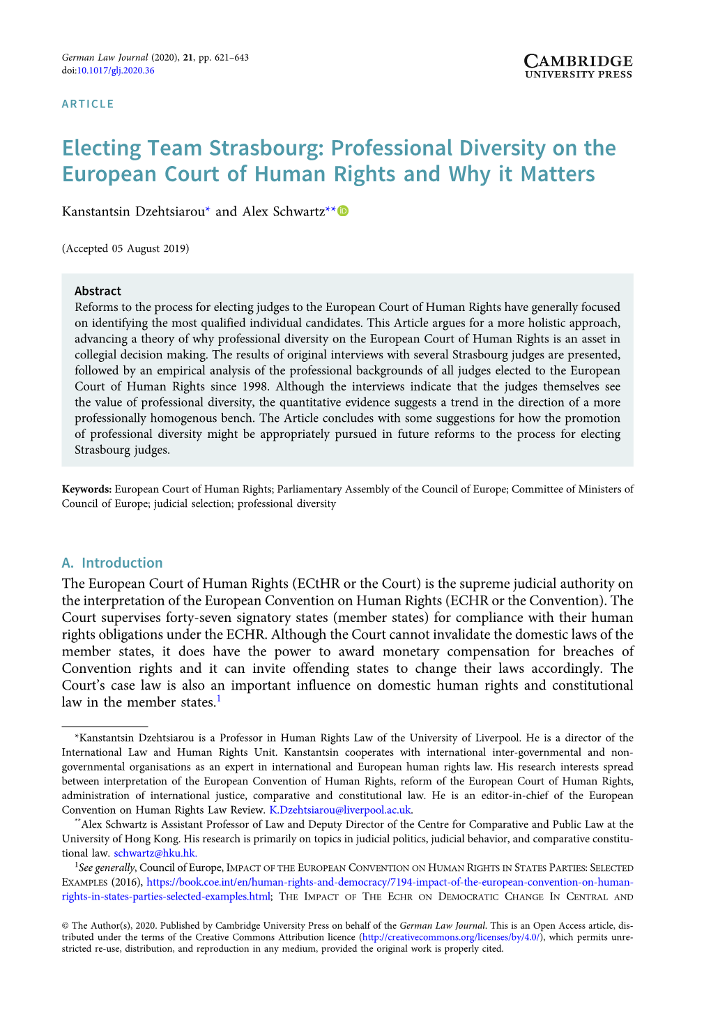 Electing Team Strasbourg: Professional Diversity on the European Court of Human Rights and Why It Matters