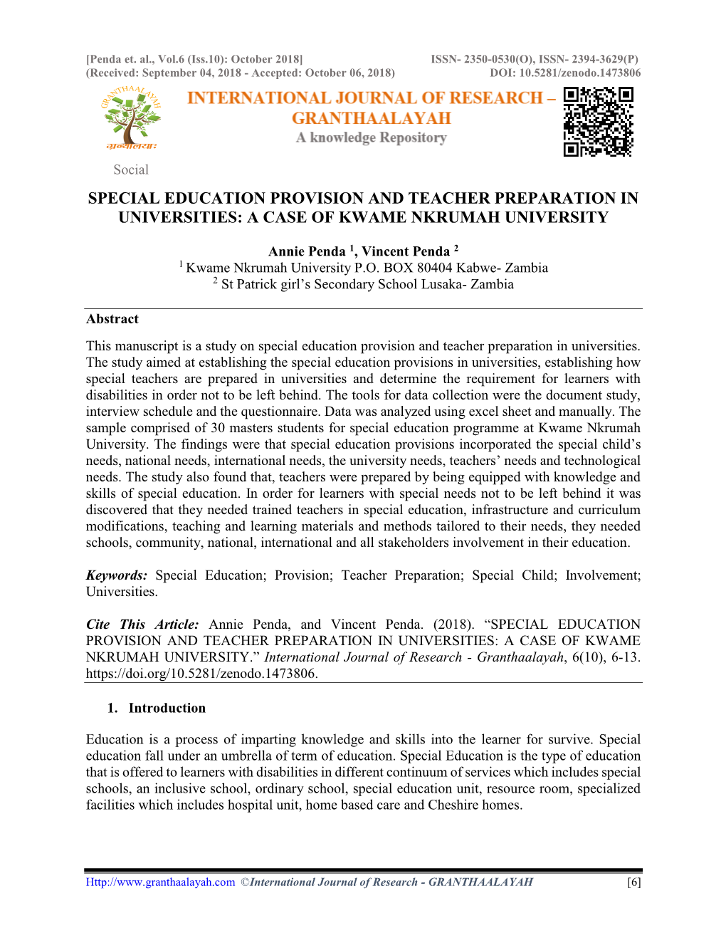 Special Education Provision and Teacher Preparation in Universities: a Case of Kwame Nkrumah University